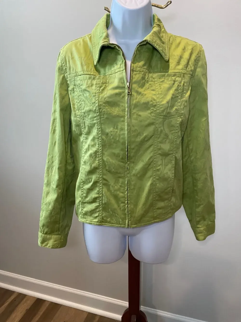 Jones New York Signature Chartreuse Monochrome Floral Zip Blazer – Size S